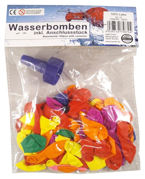 Wasserbomben bunt mit Anschlussstück, 100 Stück